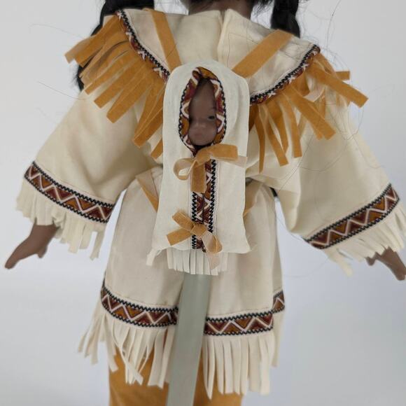 Vintage Ashley Bell Porcelain Native American Indian Doll with Baby and Stand - Picture 8 of 10